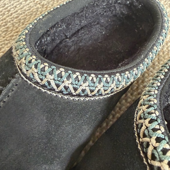 UGG Tasman Black Suede Clogs with Patterned Trim - Picture 9 of 10
